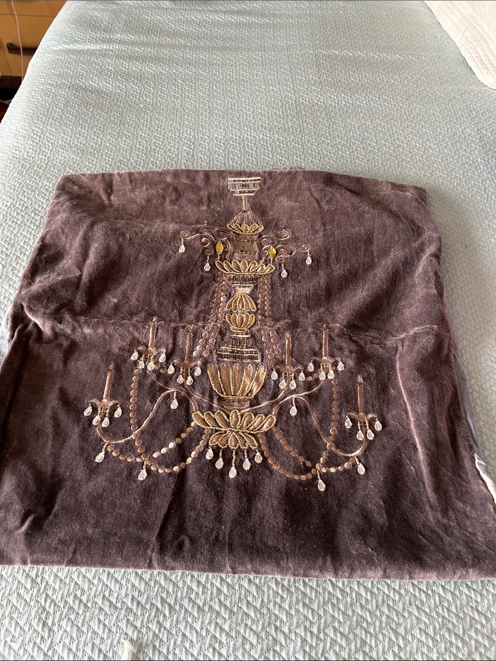 Pier 1 Brown Velvet Chandelier Embroidered Pillow Cover(1)